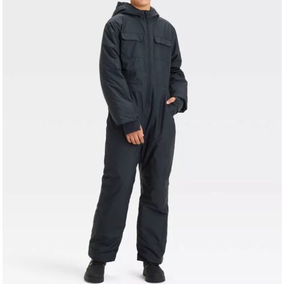 Kids All In Motion NWT skisuit skibib skipants M 8 Black one piece - Picture 1 of 6